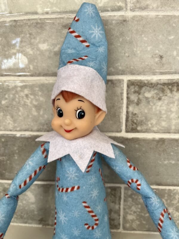 Christmas Cadets Blue Candy Cane Print Boy Elf Doll, Holiday Elves