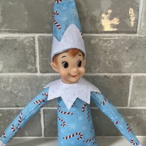 Christmas Cadets Blue Candy Cane Print Boy Elf Doll, Holiday Elves