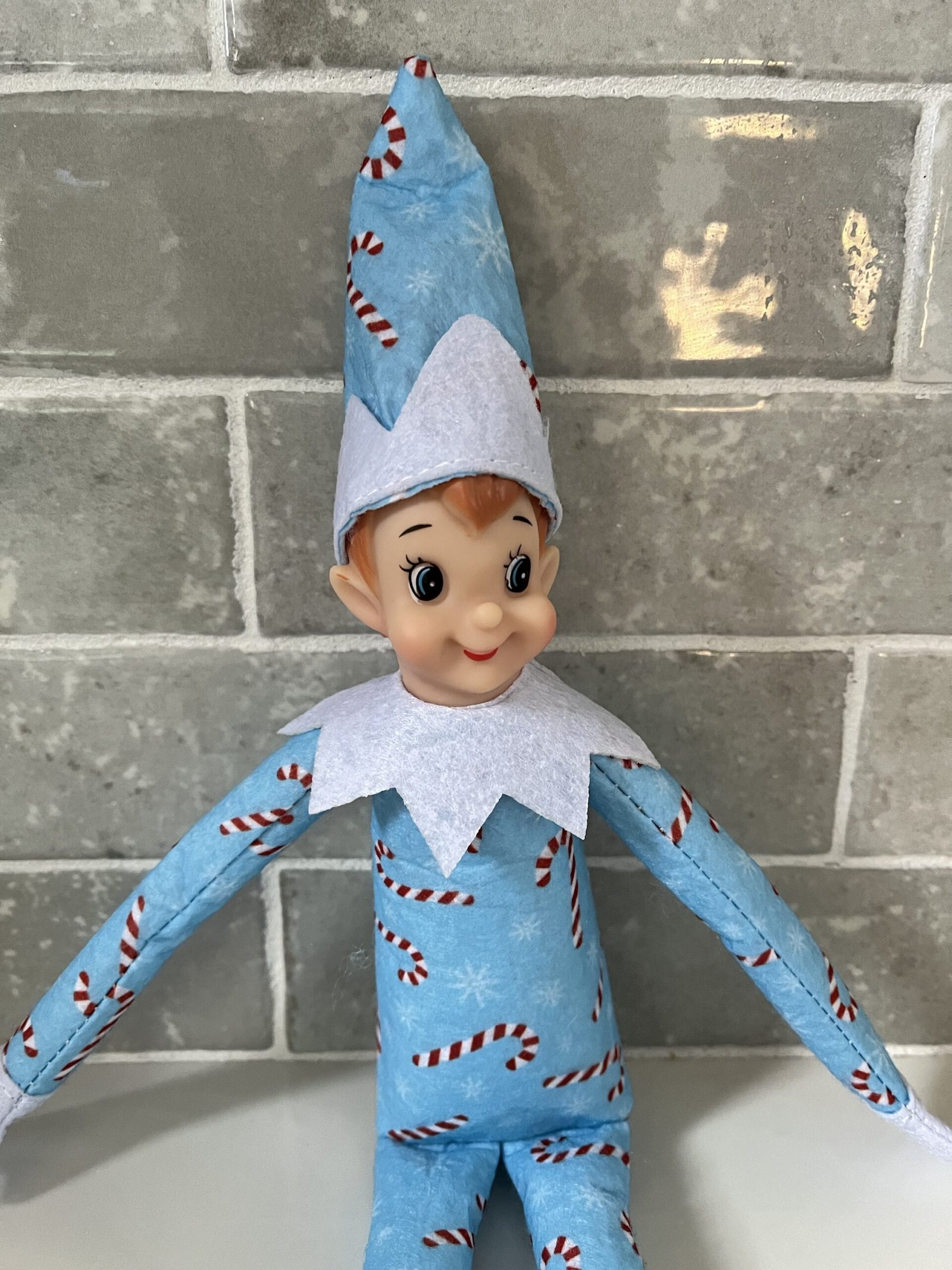 Christmas Cadets Blue Candy Cane Print Boy Elf Doll, Holiday Elves